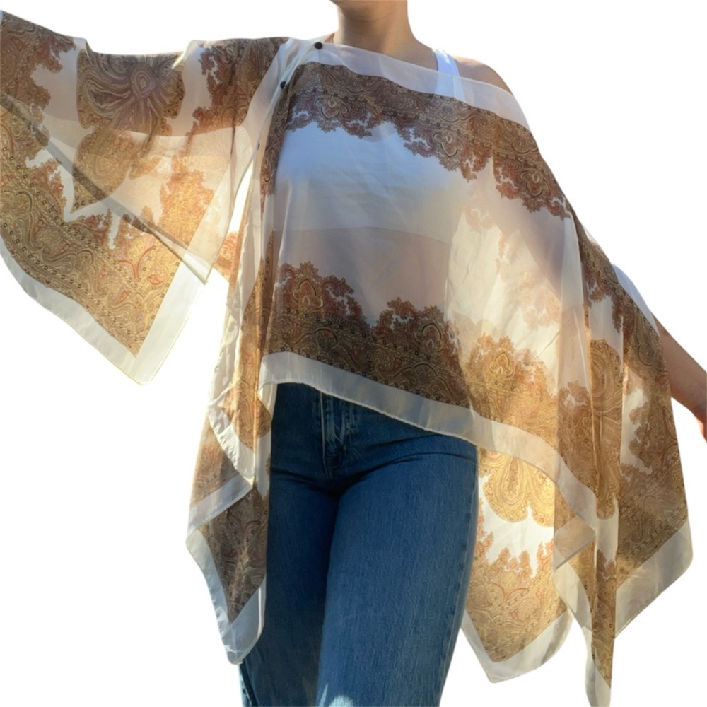 Sheer Paisley Print Kimono Cover Up (OS)